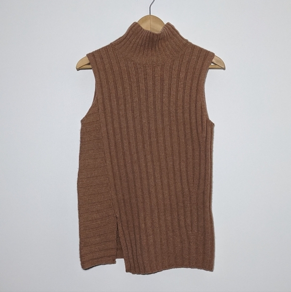 Vince Mixed Rib Wool & Cashmere Sleeveless Turtleneck Sweater Pink Size XS - Picture 2 of 11